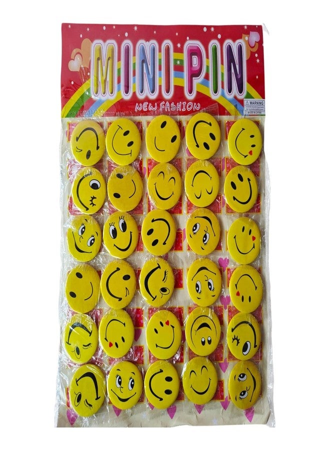 VTL Smiley Face Badges 4cm Round Plastic Pins | Cute Yellow Smile Design with Safety Pin Back | Fun Accessories for Students, Bags, Gifts & School Events (Pack of 60) - Image 1